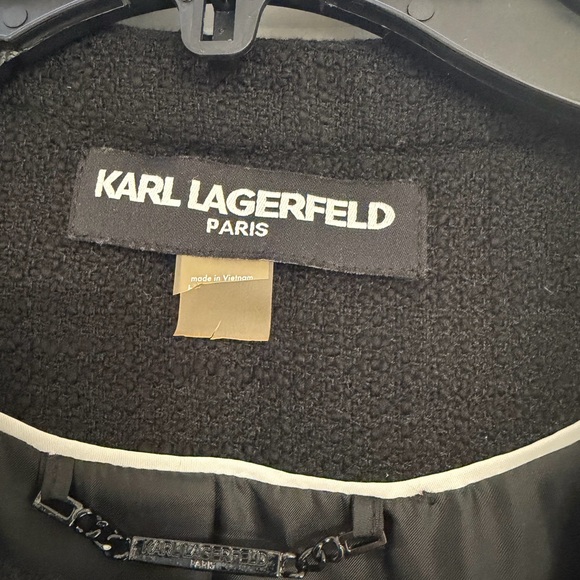Karl Lagerfeld Black and White Tweed Colorblock Coat - Picture 3 of 5